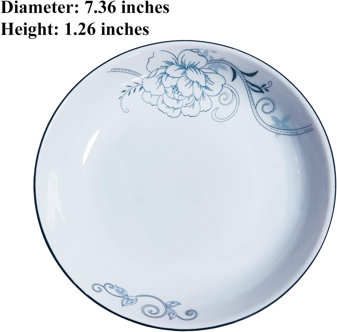 5 Pack Ceramic Plates with Flower Pattern, 7 inch Large Dessert Salad Porcelain Dinner Plates, Ceramic Dessert Dishes for Steak, Pasta, Pizza, Appetizer (Dishwasher Safe & Microwave Safe)