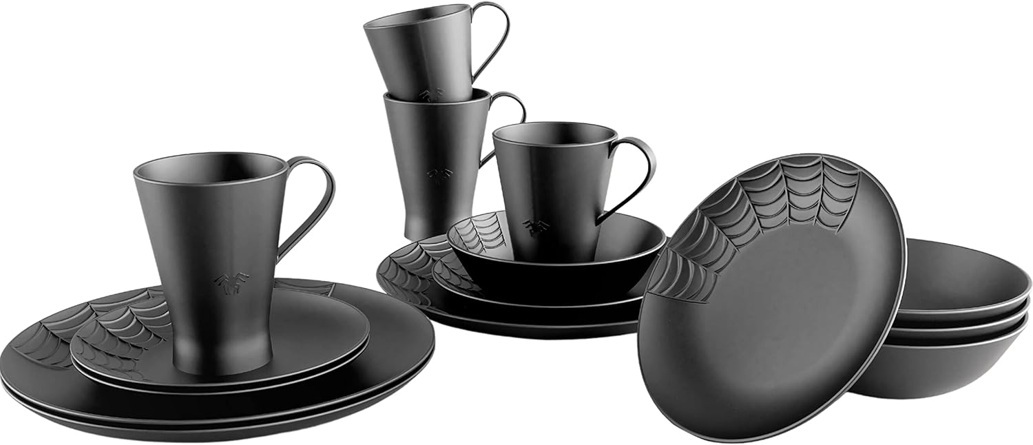 Nomnu Spiderweb Dinnerware Set (16 Pieces) Black Matte