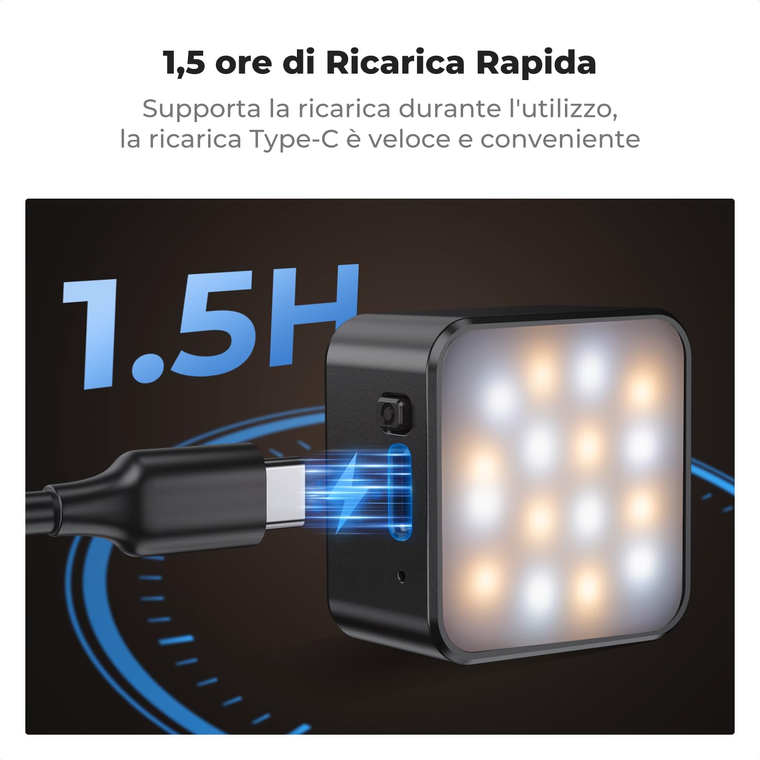 K&F CONCEPT LM61 Luce Mini Magnetica per DJI Osmo Pocket 3/4, LED Ausiliaria 1W Ricaricabile USB-C, Temperatura Colore 3000K/4500K/6000K, 2 Livelli Luminosità, Lampada Video