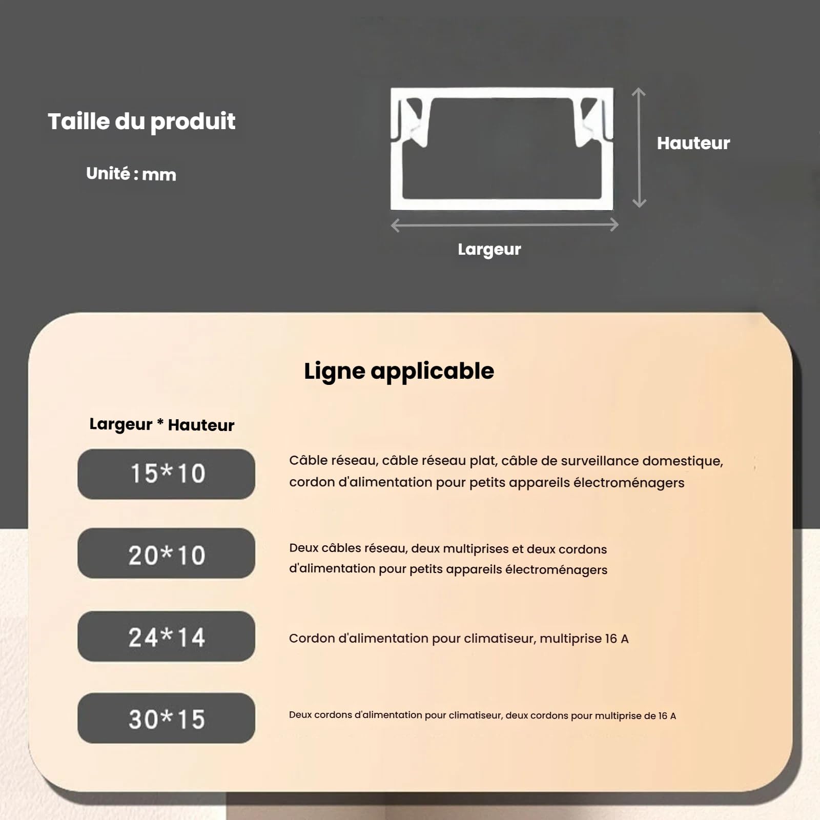 Goulotte en Aluminium pour Câbles 15-30 Mm – Autocollante, 3 Pcs De 100 Cm – Cache-Câbles pour Sol Et Mur, Rangement Pratique pour Fils Électriques(White,30 * 15mm)