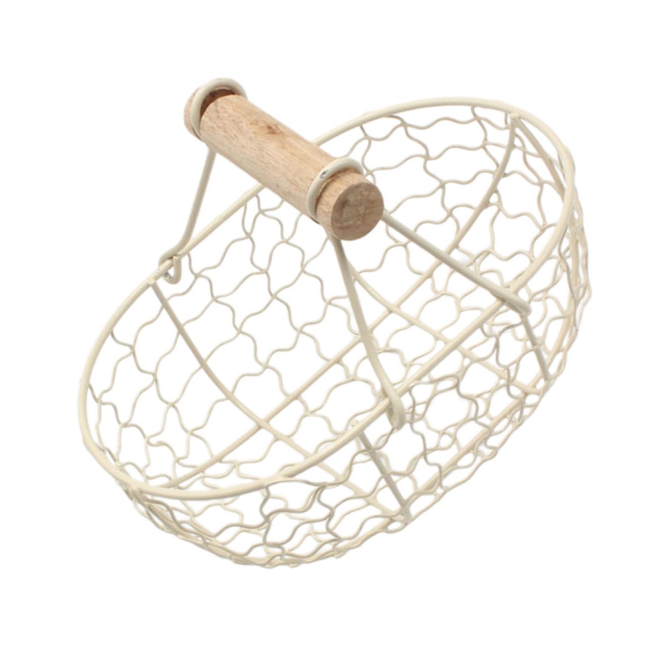 Garneck Wire Egg Basket with Wood Handle Beige Household Storage Basket Vintage Style Kitchen Organizer for Collecting Eggs and Vegetables