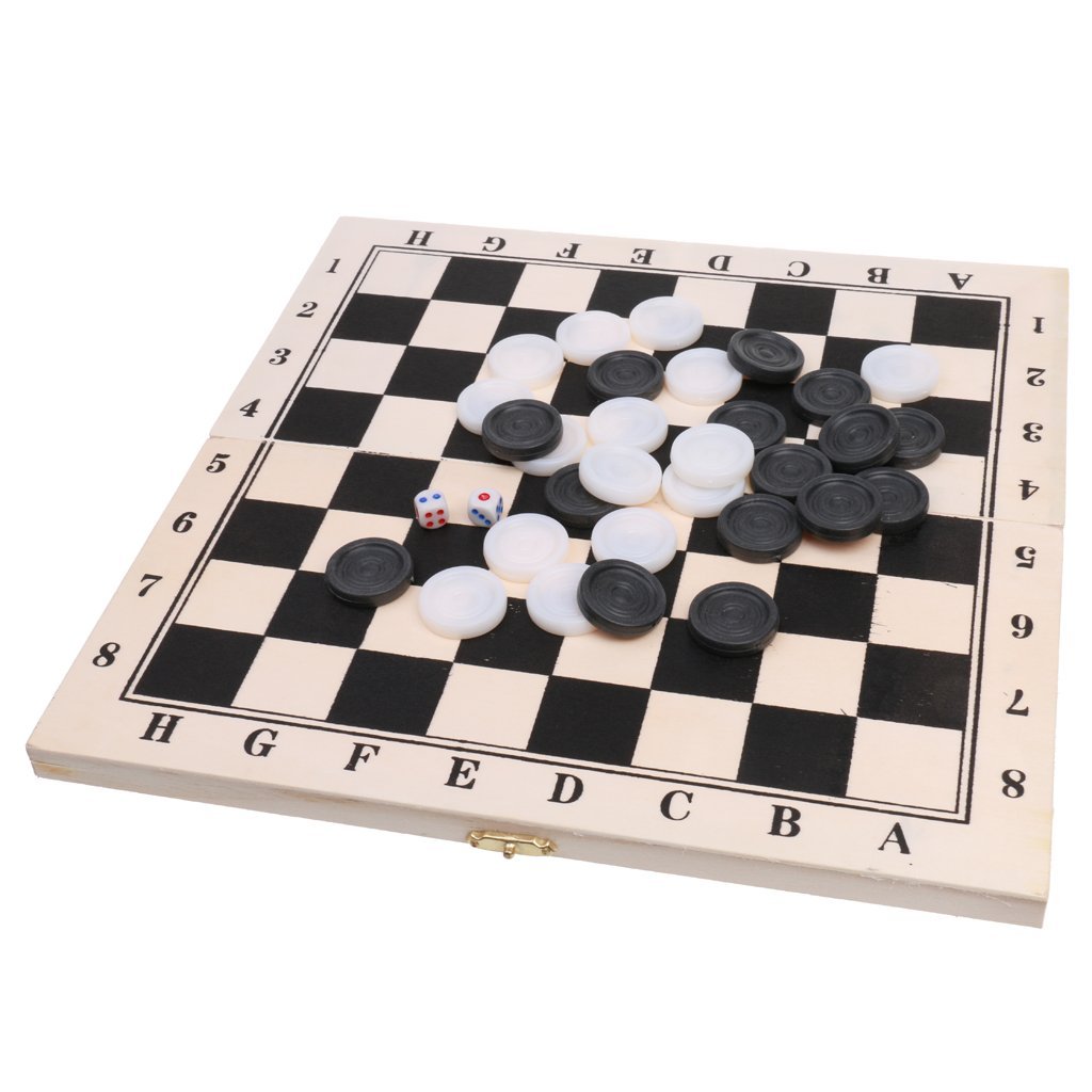 Qualitäts Dame Checkers Set in Faltbrett Holzkoffer 29,5 cm 64 Felder