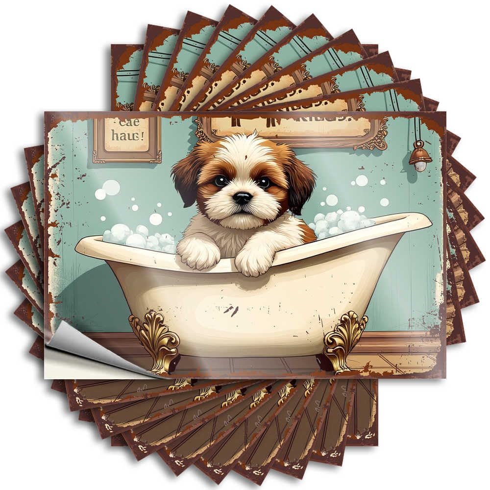 Adorable Puppy Relaxing in Vintage Bathtub with Bubbles Fluffy Front Yard Decor - Decal Hard Removable Vinyl Decal(8X12CM)