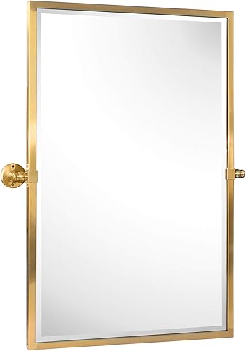 Miniatura 7 de TEHOME Espejo de tocador de baño de bronce con pivote de 24 x 36 pulgadas con marco de metal grande con borde cuadrado rectangular inclinable