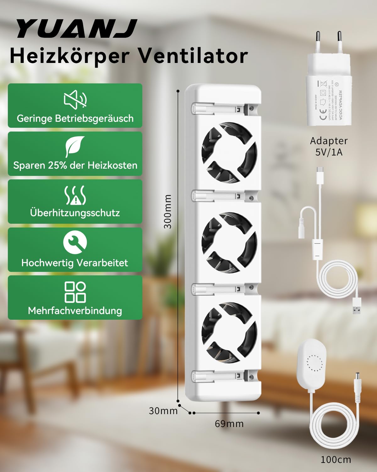 Ventilador Radiador Silencioso, Ventilador Radiador Casa para Radiadores y Suelo Radiante, Turbofans para Radiadores Calefaccion de Energía de Hasta un 22%