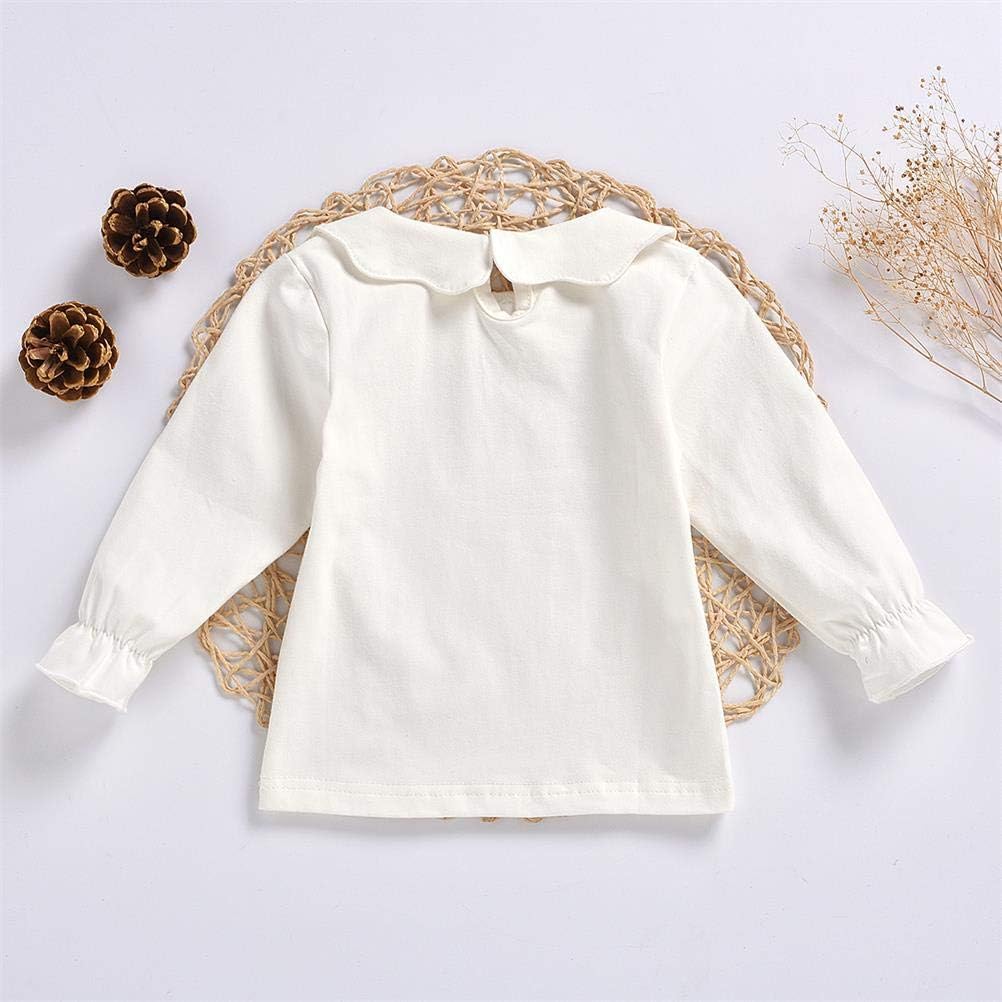 MODNTOGA Kids Baby Girl Long Sleeve Collar Shirt Toddler White Blouse Puff Short Sleeve T-Shirt Solid Color Basic Top Bottom - Image 4