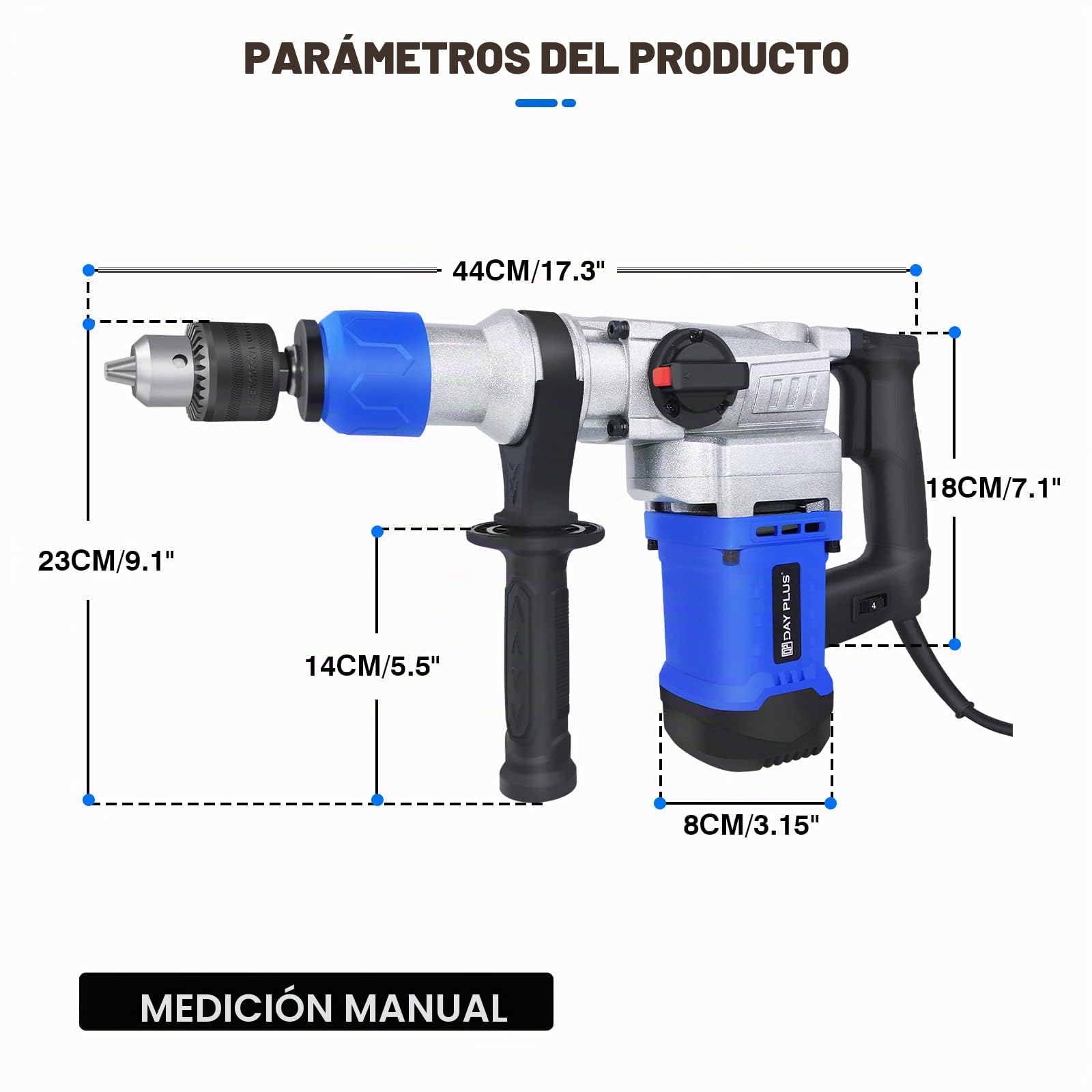 Kit de martillo de demolición eléctrico 1500 W con mango giratorio de 360°, 6 velocidades variables, con grasa, cincel, brocas