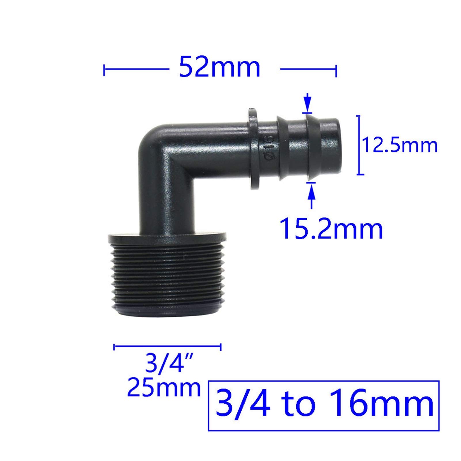 Adattatore Connettore Di Utilità Adattatore Connettore Tubo Confezida 50 Tubi da Giardino 16 Mm 20 Mm 25 Mm Raccordo Spinato a Gomito con Filettatura Esterna 1/2 3/4 1 Pollice Raccordo in Plastica Pe/