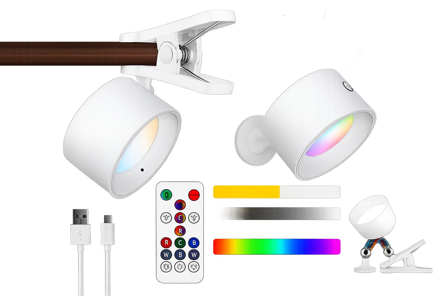 LED Wall Mounted Lights | Rechargeable Cordless Wall Sconces with Remote | 3 Color Temperatures, 360° Rotation, Magnetic Clamp, Dimmable Lamp for Living Room & Bedside (2)