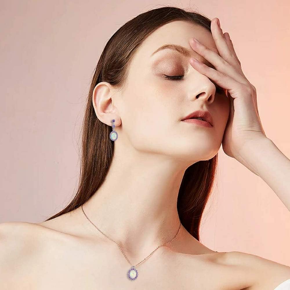 CiNily Fire Opal Amethyst Dangle Drop Earrings 18K White Gold/Rose Gold Plated Opal Jewelry for Women Gemstone Stud Earrings 7/8" - Image 3