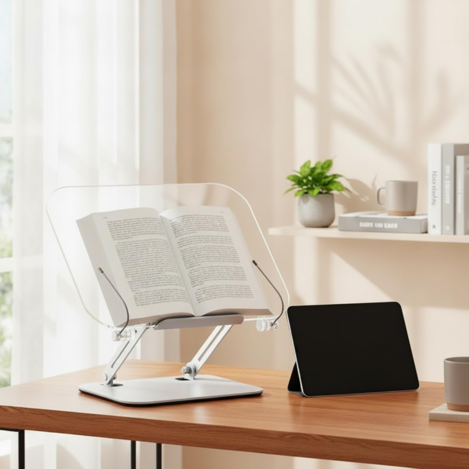 Milageto Atril de Lectura Acrílico Soporte para Libros Portadocumentos Portátil Base Estable con Pinzas Ajustable para Ángulo, Soporte De Lectura De Acrílico Básico
