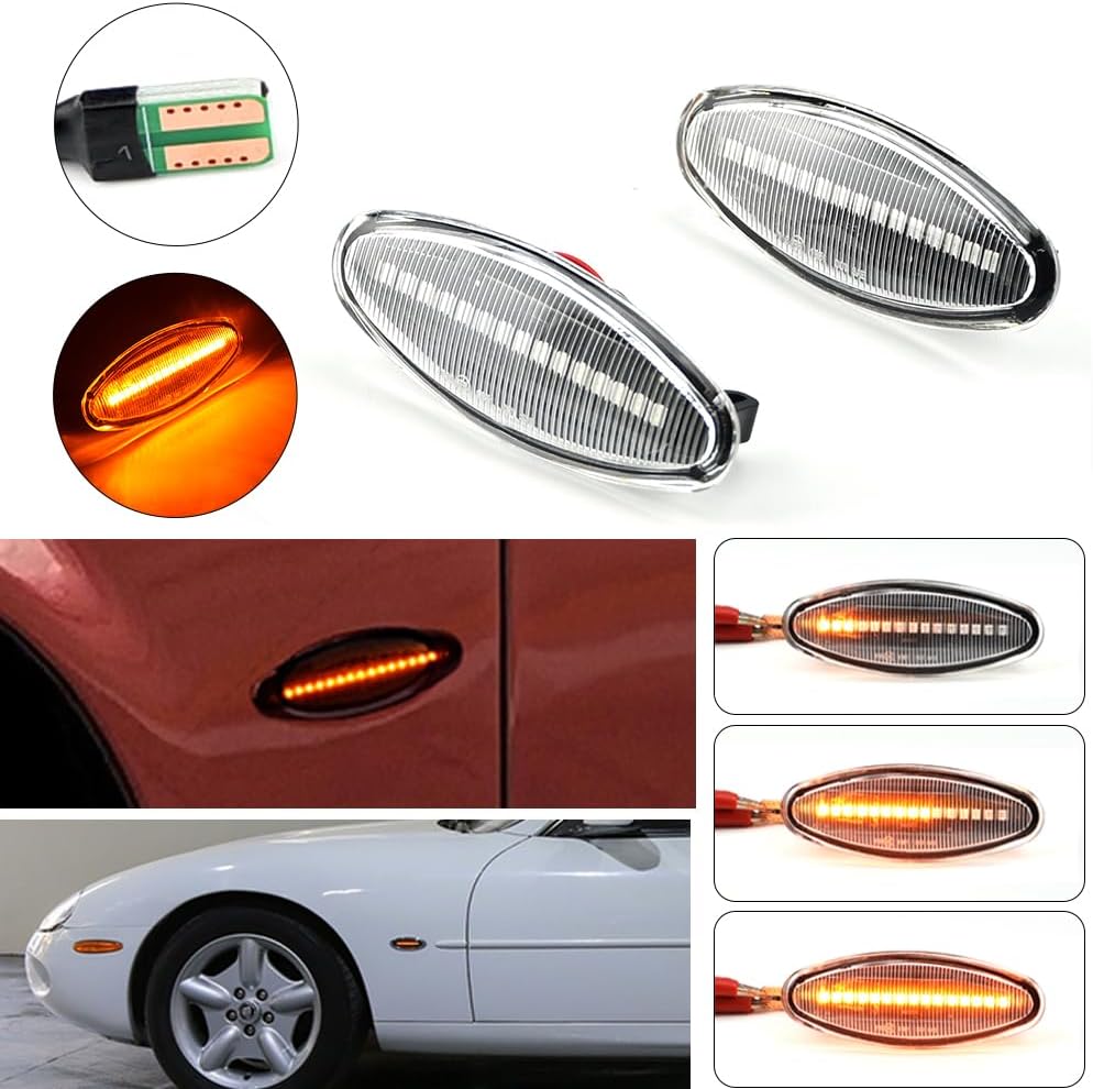 1 pair Front Fender Marker Lights Dynamic Side Marker Turn Light Compatible with JA-GUAR XK8 1997-2006-Crystal White