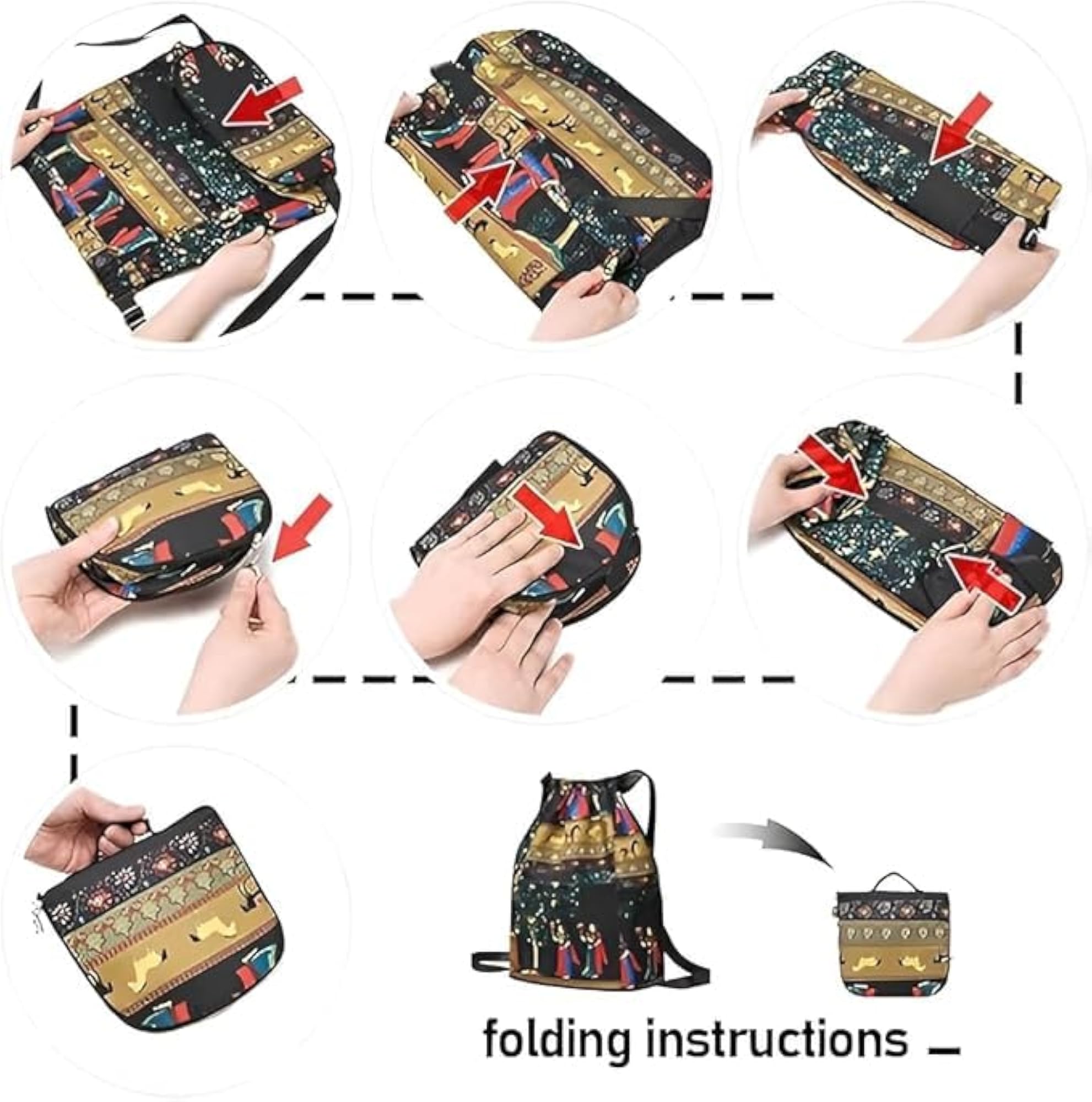 Foldable Traditional Print Sling Backpack