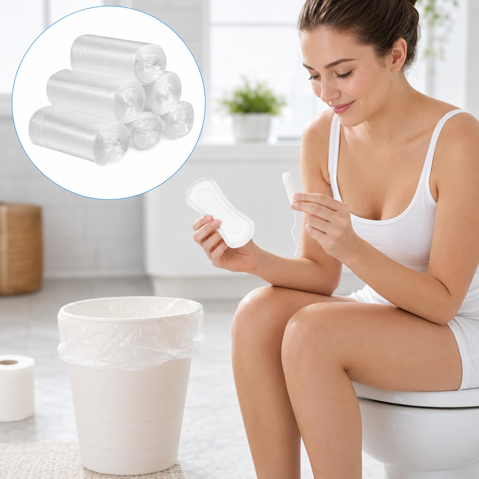 1000 Stück kleine, transparente Müllbeutel, 2-4 Gallonen Müllbeutel, Damenbinden-Entsorgungsbeutel, geruchlose Hygiene-Müllbeutel für Badezimmer, Büro, Küche, 45 x 50 cm, 10 Rollen