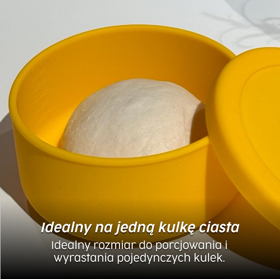 Dough Bar Pudełko na kulki do pizzy z pokrywką I Nieprzywierające silikonowe pudełko na ciasto, 700ml Pojemnik na ciasto na pizzę o objętości I, Pudełko do garowania, Przechowywanie Ø13,5cm