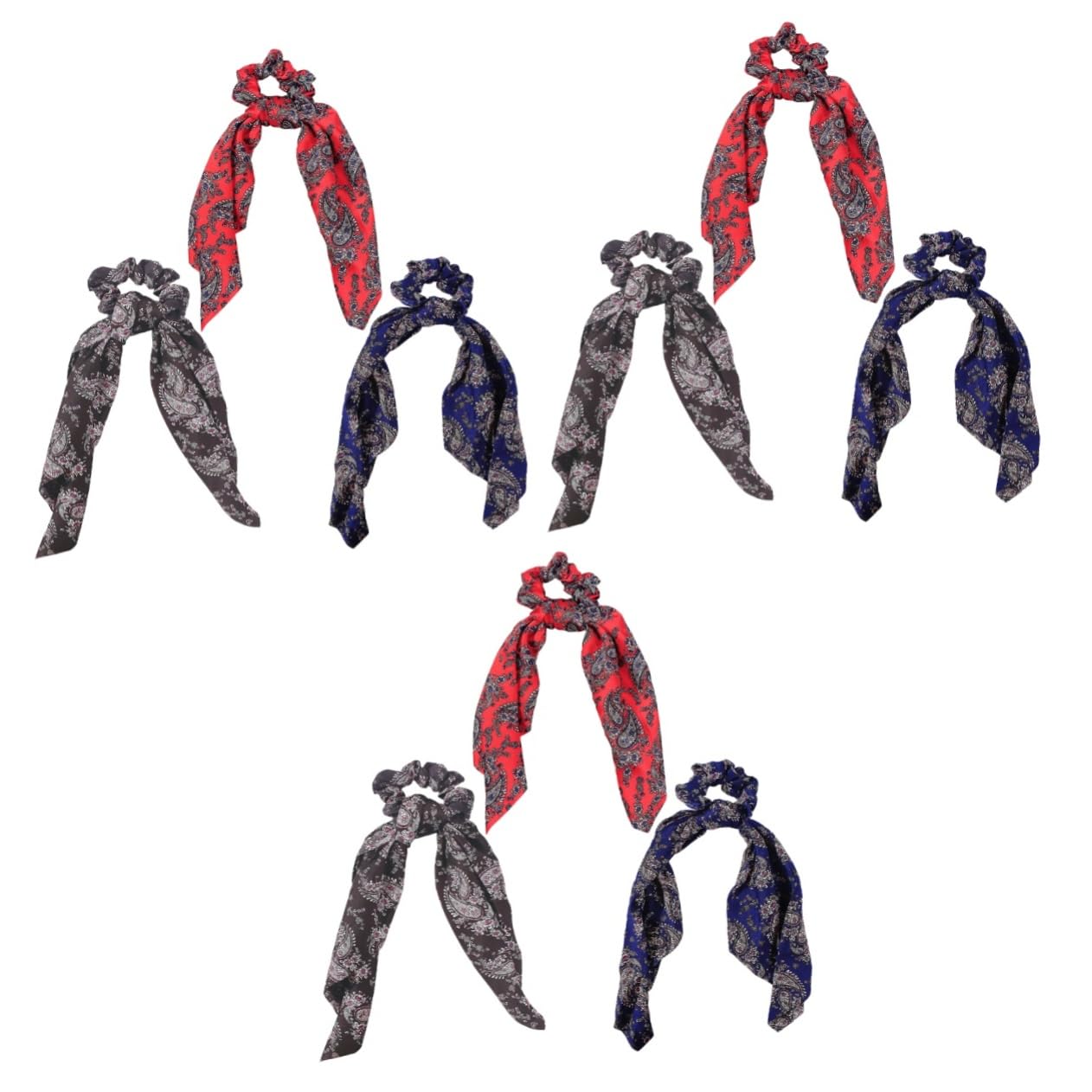 FRCOLOR 9 piezas Scrunchie con estampado vintage bufanda para el pelo Corbatas Scrunchie con bufanda Scrunchie-bandana Gomas para el cabello de gasa preatada Pañuelo para la cabeza de mujer lazo