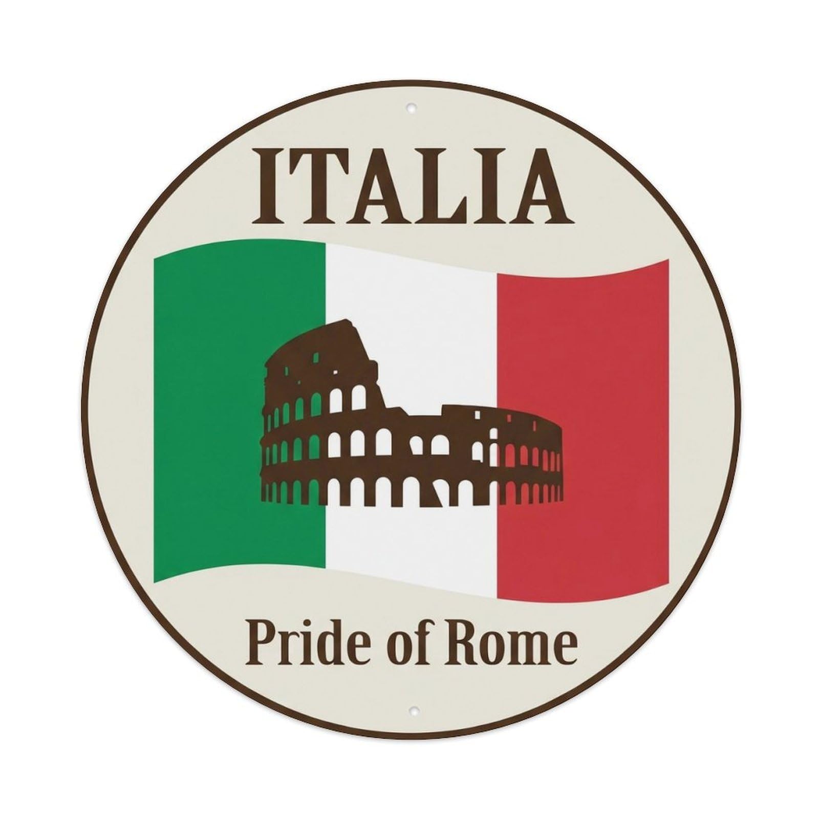 Italian Rome Landmark Flag City Europe Classic Destination Metal Tin Sign Plaque Wall Decor for Cafe, Man Cave, Club Bar, Office, Home Garden Round Metal Poster 8x8Inch