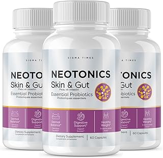(3 Pack) Neotonics Capsules, Neotonics Skin & Gut Pills, Neotonics Advanced Formula Supplement, Neotonics Review, Neo Tonics Skin and Gut Health Pills, Neptonics Pastillas Neotronics (180 Capsules)