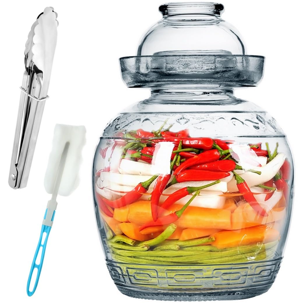 Generisch Fermentationsglas, großes dicht schließendes Einmachglas, traditioneller chinesischer Fermentiertopf mit Wasserverschluss Deckel, Glas Gärtank für Kimchi, Sauerkraut und Einlegen
