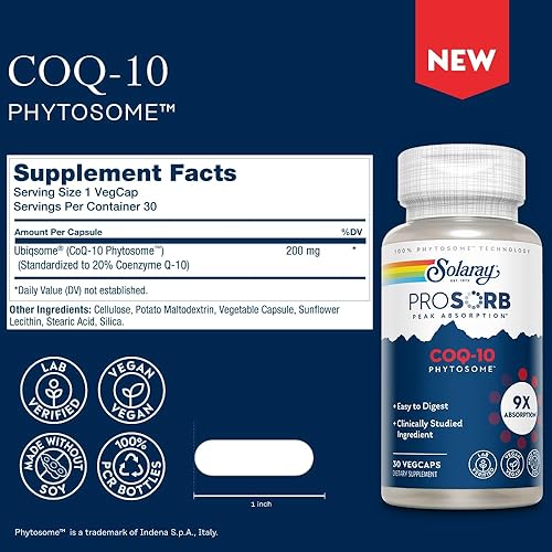 Miniatura 2 de SOLARAY Fitosoma CoQ-10 - Absorción 9X CoQ10 200mg - Suplemento antioxidante fácil de digerir - Vegano y hecho sin soja - Garantía de 60 días - 30