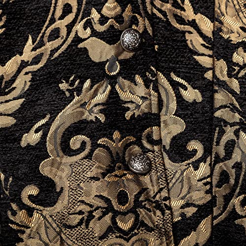 Phoace Mens Gothic Steampunk Retro Jacquard Brocade Vest Waistcoat Sleeveless Tailcoat(Black-Gold,Small) #TOP4
