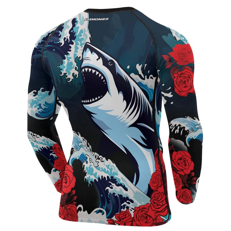Shark Rash Guard BJJ Long Sleeve Men's Compression Shirt for MMA Jiu Jitsu No Gi Grappling3