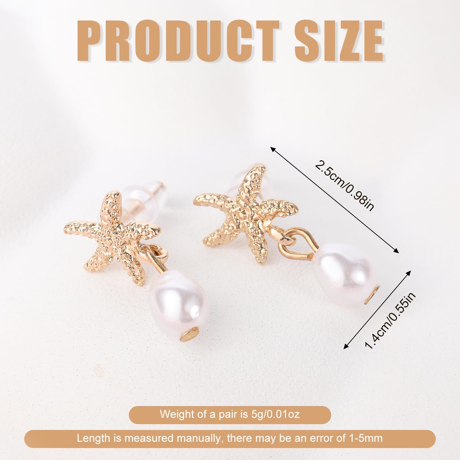 Starfish Pearl Earrings for Women, Gold Shell Star Fish Stud Earrings Chunky Drop Dangle Earring for Summer Beach Dangling Jewelry - Image 2