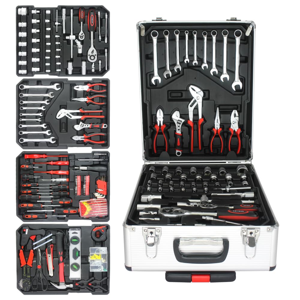 Caja de herramientas portátil con ruedas, juego completo de herramientas domésticas de 899 piezas para el hogar, versátil kit de herramientas de maquinaria rodante para reparación y mantenimiento