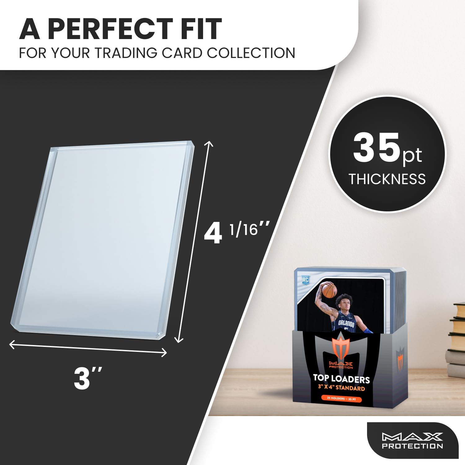 Max Protection Toploader für Karten, 35 Pt, 1000 Stück, Premium-Sammelkarten-Toploader, 7,6 x 10,2 cm, schützen Sie Ihre Baseball- und Sportkarten mit diesen kristallklaren Hartplastikhüllen