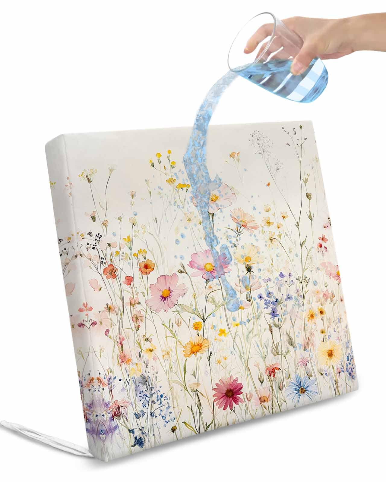 2 Pack Beige Floral Spring Waterproof Cushion Covers with Ties, Outdoor Patio Chaise Lounge Chair Seat Cushion Slip Covers Replacement(Only Cover) Vintage Farmhouse Botanical 22