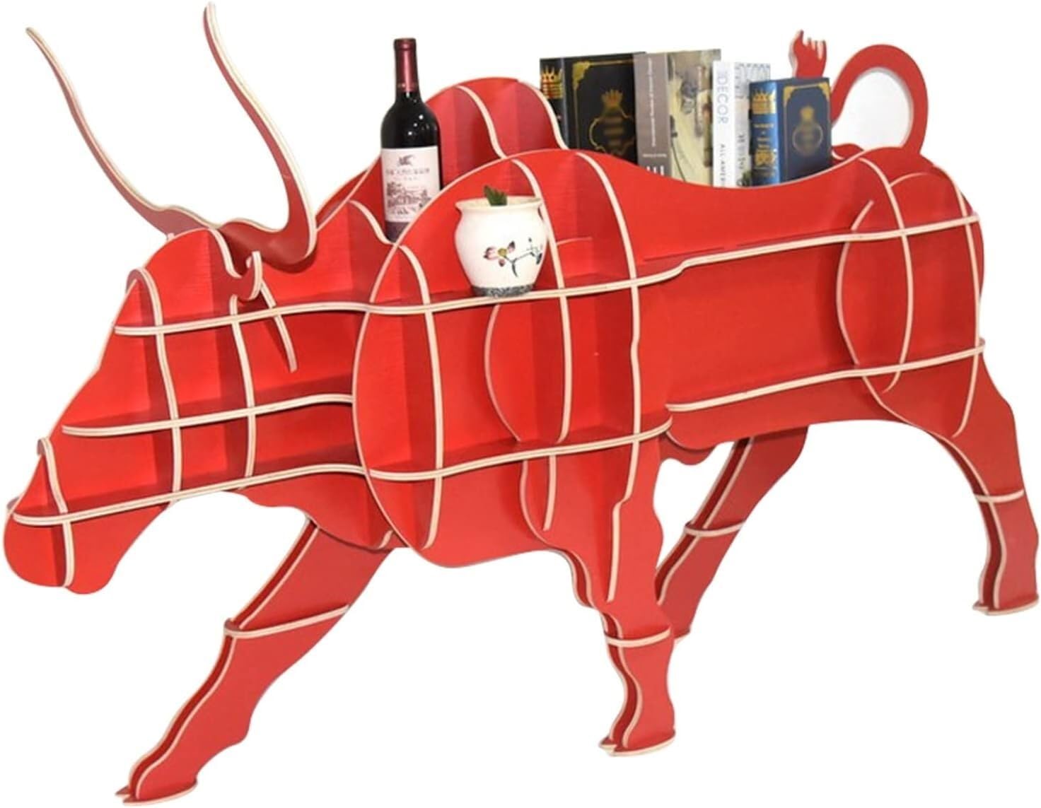 Revistero de suelo JvFbjLF con forma de vaca y estante multifuncional rojo para salón