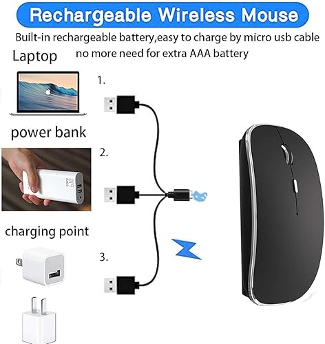 Miniatura 7 de Ratón Bluetooth recargable, negro, batería de 450 mAh, 3 niveles de DPI, agradable al tacto, ahorro de energía de 10 minutos