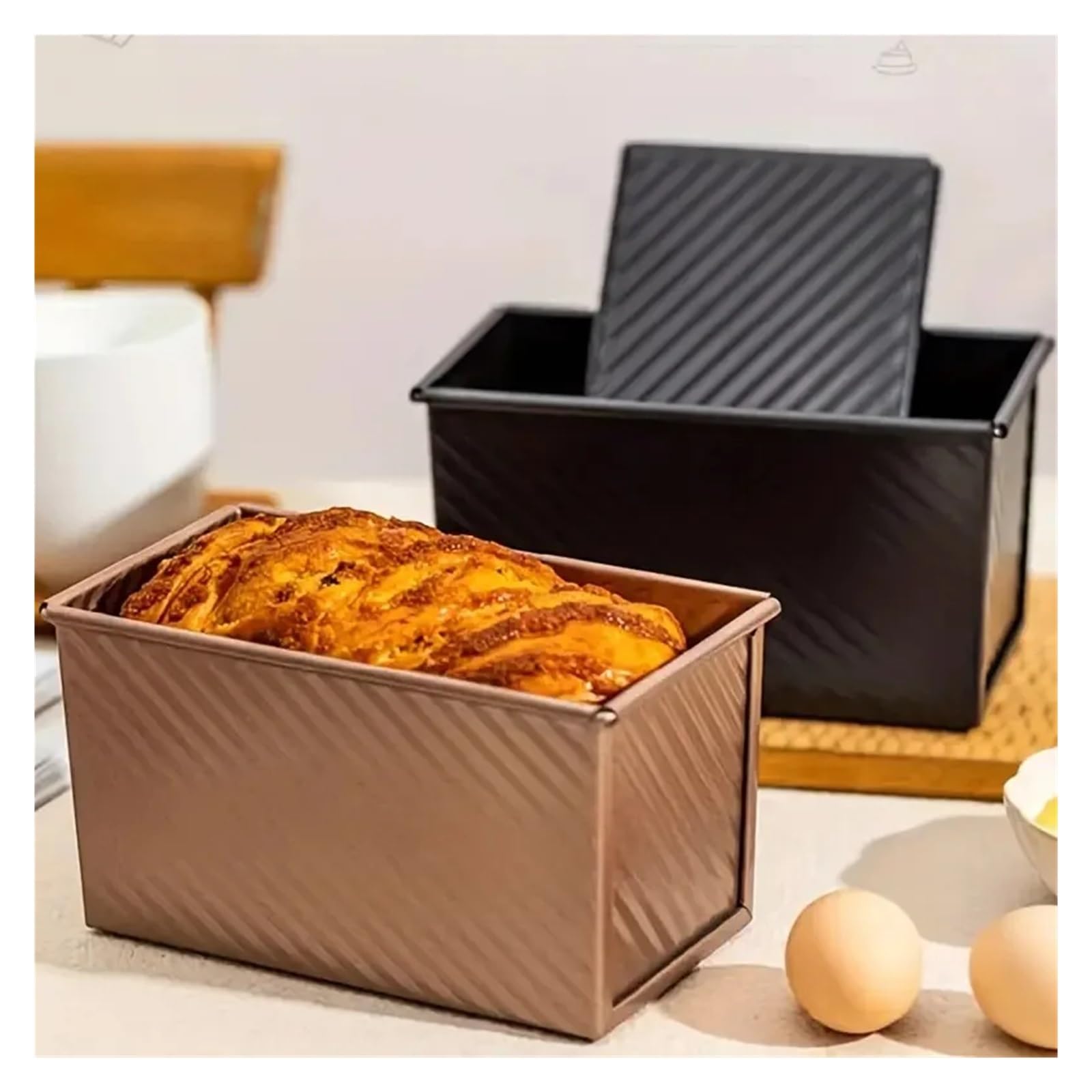 Generisch Antihaftbeschichtete Kastenform aus Kohlenstoffstahl, gewellt, mit Deckel, selbstgemachtes Brot, Sandwich, Sauerteig, Toastbehälter for Backen von Kuchenformen im Ofen(Golden with Tools)
