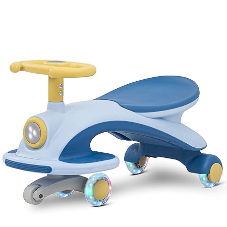 Baybee Aero Magic Swing Cars for Kids | Push Ride on Car for Kids with LED Light, Led PU Wheels | Ride on Toy Kids Car | Ride on Magic Car for Kids to Drive 3 to 8 Years Boys Girls (Blue)