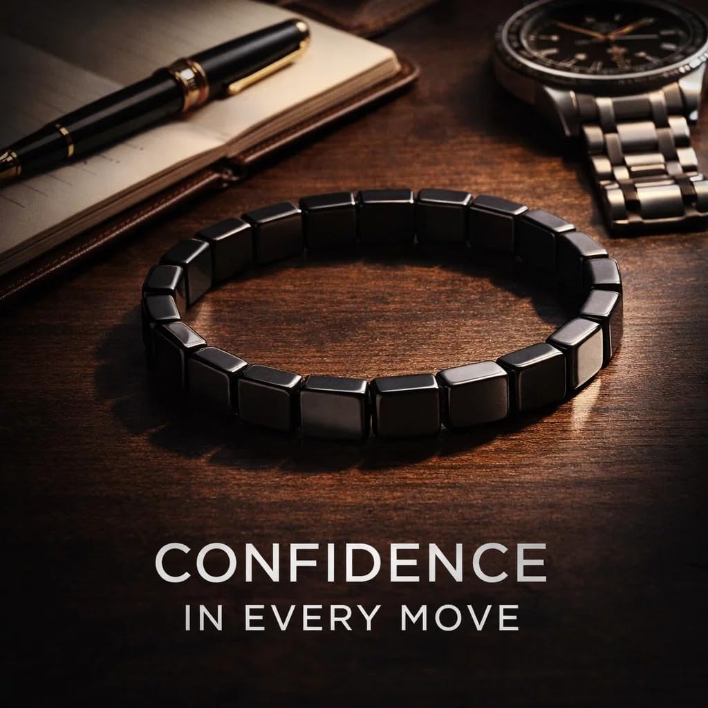 Hematite Bracelet Men - Reignites Masculine Energy, Natural Hematite Stone Beaded Stretch Healing Bracelets Valentines Birthday Anniversary Christmas Jewelry Gifts for Him - Image 3