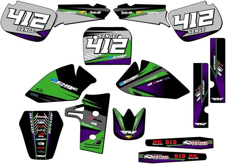 1985-2004 KX 60 Surge Black Senge Graphics Complete Kit with Rider I.D. Compatible with Kawasaki
