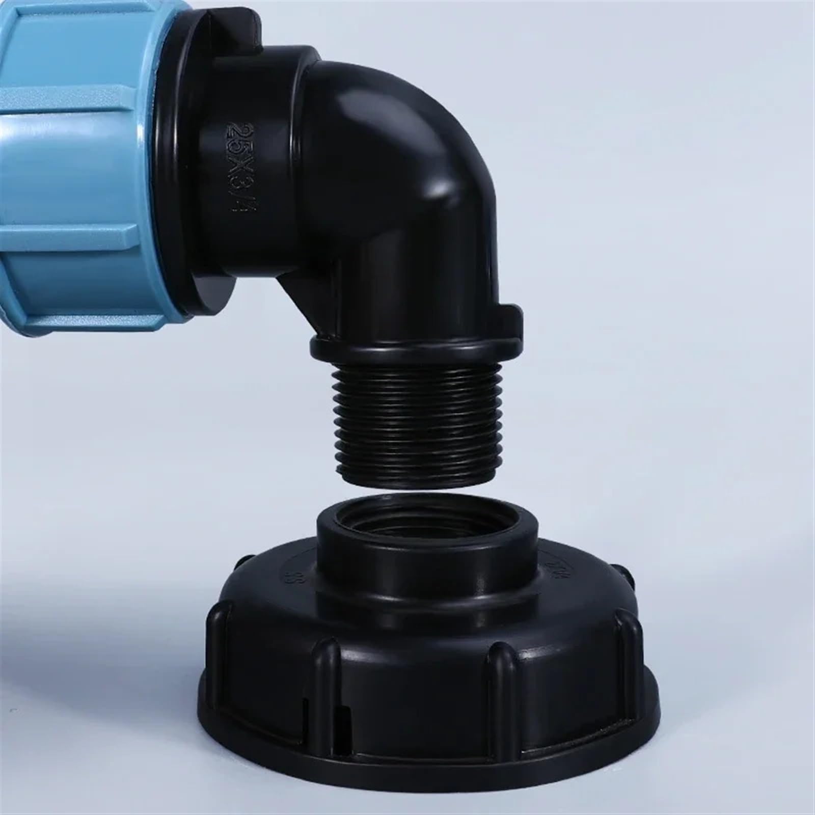 Adapter do zbiornika IBC, nasadka adaptera IBC, Adapter do zbiornika IBC, różne rozmiary, gwint gruby, kolanko, prosty, wąż, ogrodu, plastik(Elbow Pipe,DN25(32MM))