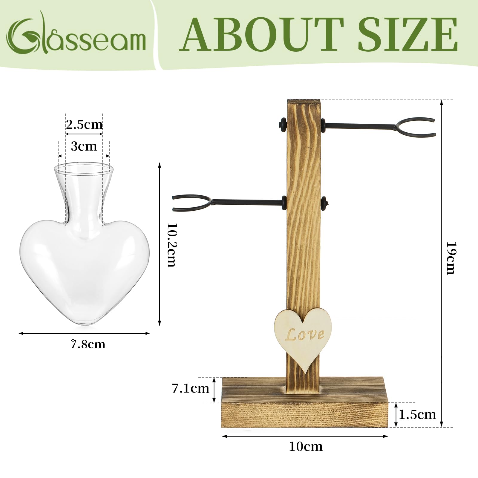 Terrarium De Plantes en Verre avec Support en Bois, Vases Hydroponiques en Verre à Double Cœur Créatif, Station De Propagation De Plantes Modernes, Ampoule De Jardinière De Bureau