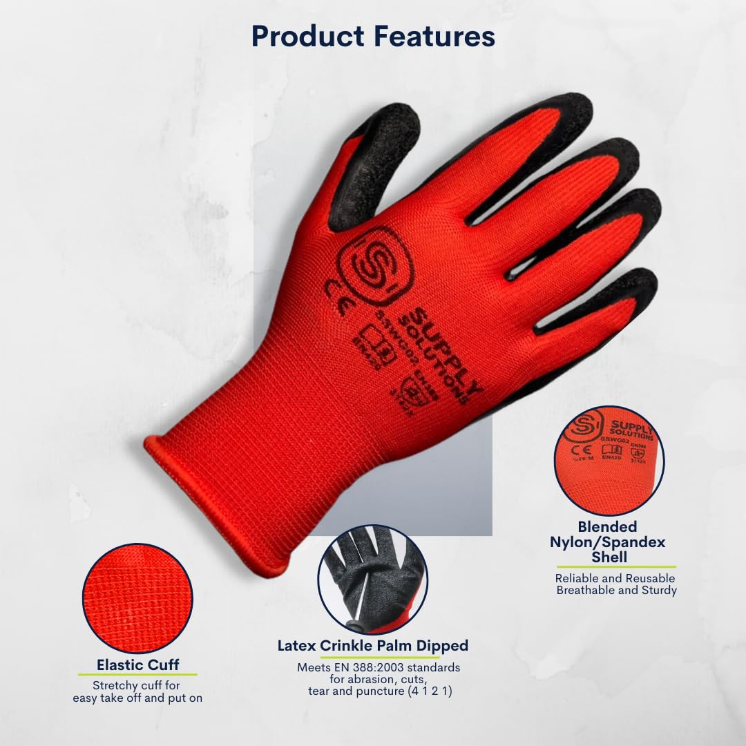 Supply Solutions Guantes de látex con revestimiento arrugado 12 pares (extra grande)