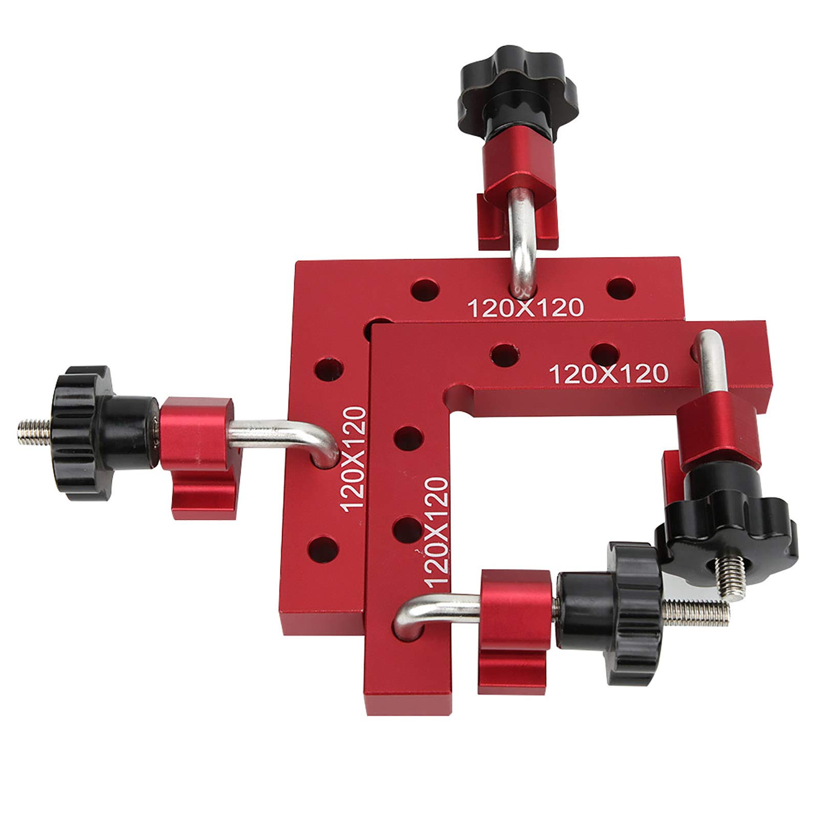 90 Degree Right Angle Woodworking Positioning Ruler L Shaped Fixing Clamp 120x120mm Red (120X120MM)