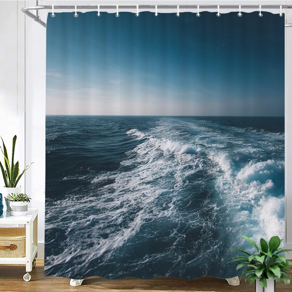 Rideau de douche vagues anti-éclaboussures 200x210 en polyester