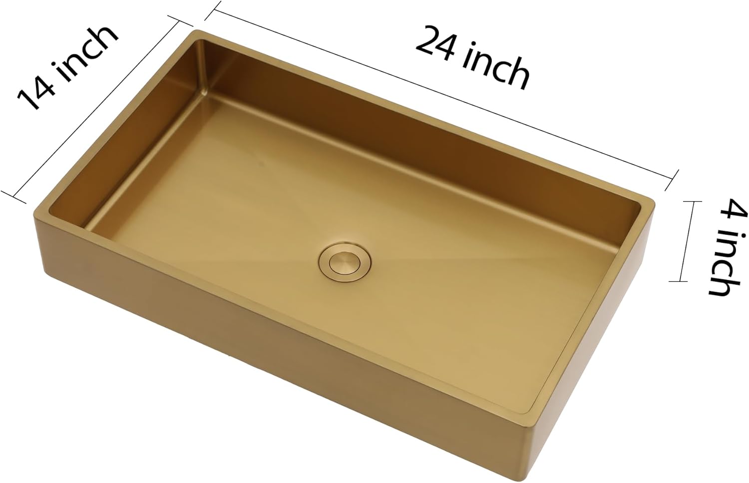 24"x14" Bathroom Vessel Sink Rectangular - Brushed Gold NANO-PVD, 16 Gauge 304 Stainless Steel, Above Counter Rectangle Vanity Lavatory Bath Sink Basin