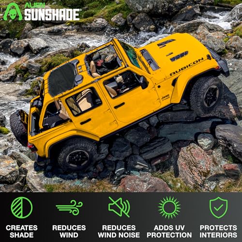 image for Alien Sunshade Jeep Wrangler JLU Red (2018-2023) – Rear Half Mesh Su
