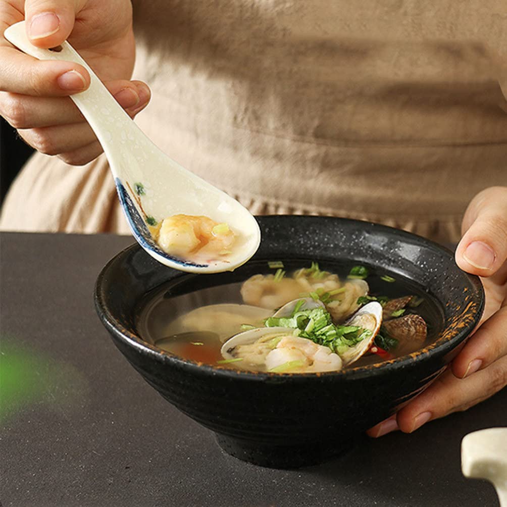 Łyżki ceramiczne azjatycka łyżka do zupy: 6 szt. Japońskie Retro łyżki do zupy łyżki do ryżu chińskie łyżki do serwowania Wonton Dumpling Miso