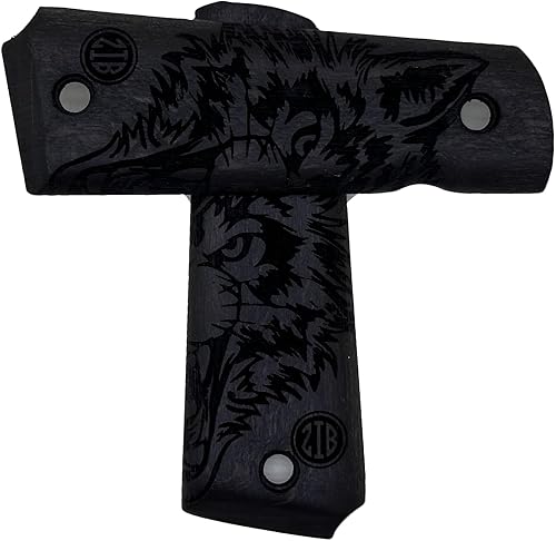 Miniatura 5 de Mad Cat | Diseño de lobo para pistola 1911, agarres de madera, corte de seguridad Ambi para 1911 tamaño completo, accesorios 1911 (Mad Cat - Negro)