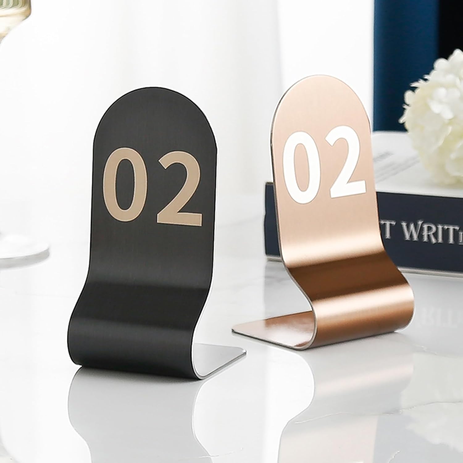 Double-Side Table Numbers - Stainless Steel Cards Set, Stainless Steel Table Number Card Holders, Stackable Place Cards for Food Service Cafes Bars Wedding Reception Gatherings(Gold,46-50)