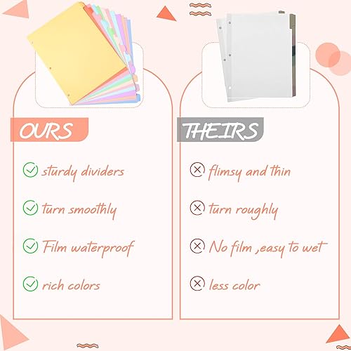 Miniatura 5 de 12 juegos de separadores de carpeta, multicolor, 12 separadores de pestañas para carpetas de 3 anillas, tamaño carta, separadores de cuaderno con