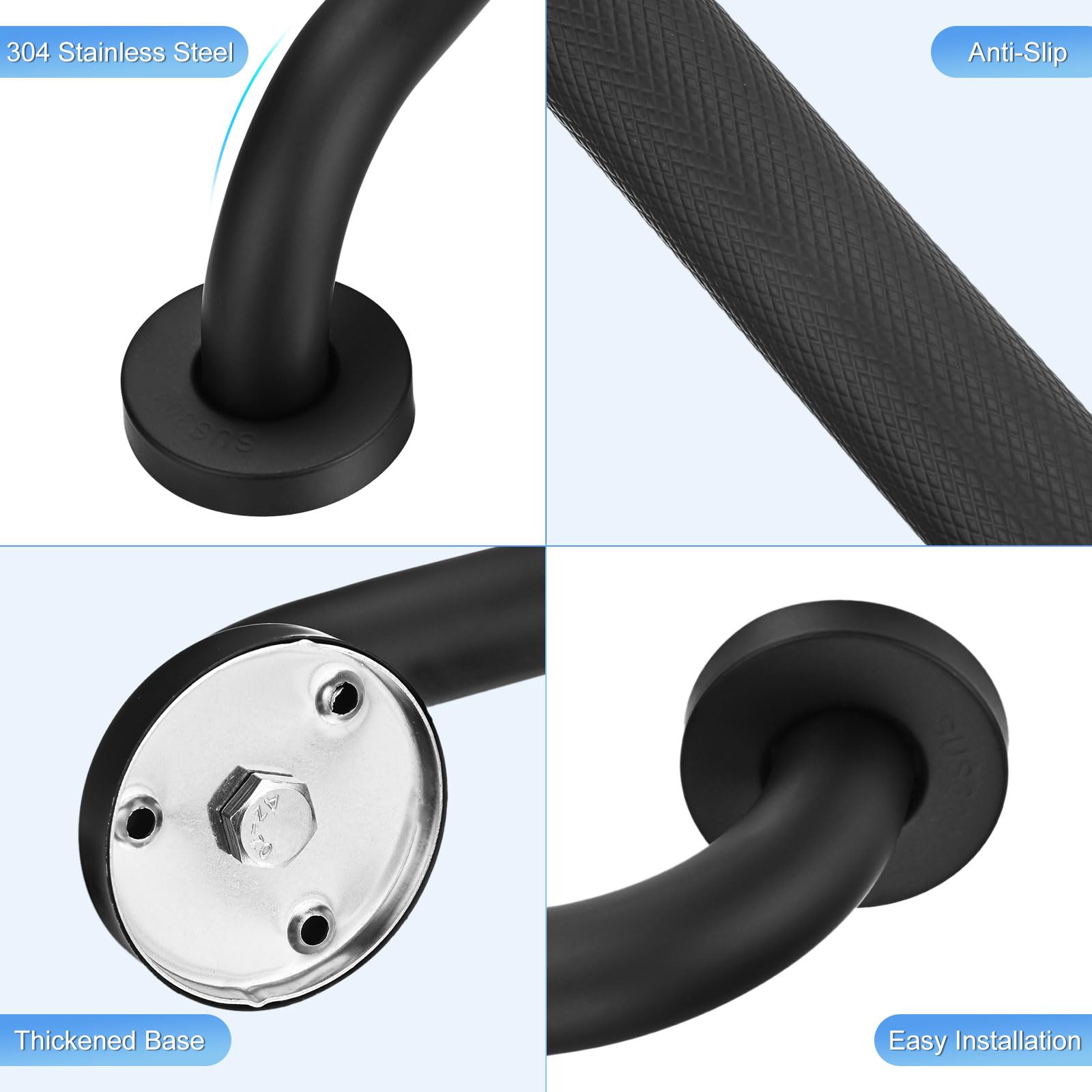 M METERXITY Paquete de 2 barras de agarre antideslizantes de 12 pulgadas para bañeras y duchas, mango de ducha de seguridad de acero inoxidable para baño/inodoro/personas mayores/mango de baño de