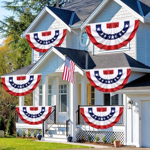 Image of 8 Pack 3x6 Ft American Pleated Fan Flags, USA Patriotic Half Fan Bunting Banners for Outdoor Porch, 250th Anniversary, Memorial Day, Independence Day, 4th of July Decorations