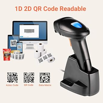 Tera [Pro Series] 1D 2D QR Wireless Barcode Scanner Bluetooth Extra Fast Long Transmission Super Fast Scanning Speed with USB Charging Cradle Stand, HW0007, Orange
